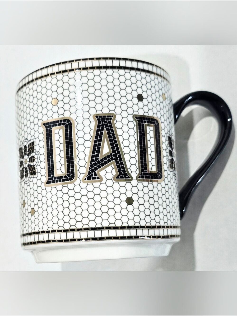 NEW! Bistro Tile Stoneware 24k Gold Accent Family Mug Cup 'DAD' 14.75 oz